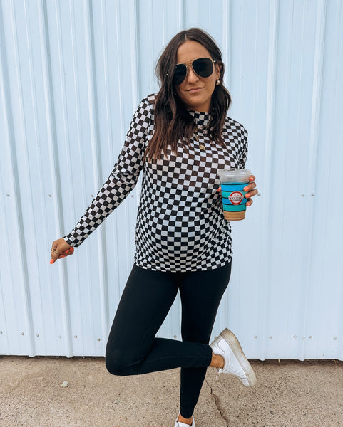 Single Again Checkered Mesh Layering Top